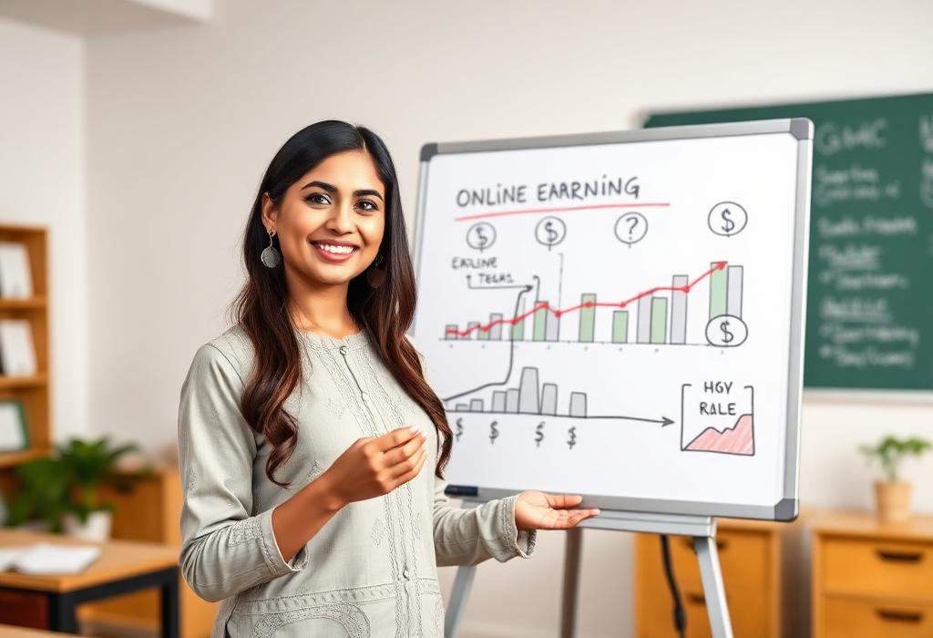 Earn Pakistan online earning teacher explaining on whiteboard