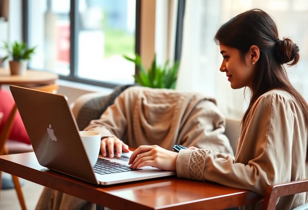 Pakistani girl blogger writing on laptop